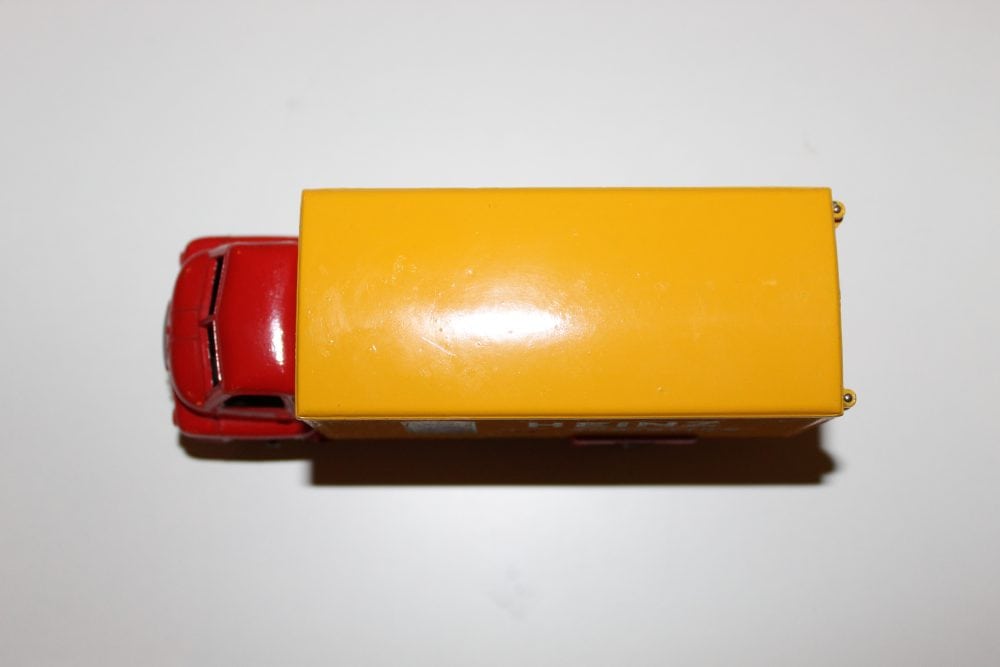 Dinky Toys 923 Big Bedford lorry with yellow cargo box, red cab, model from the Baked Beans series.