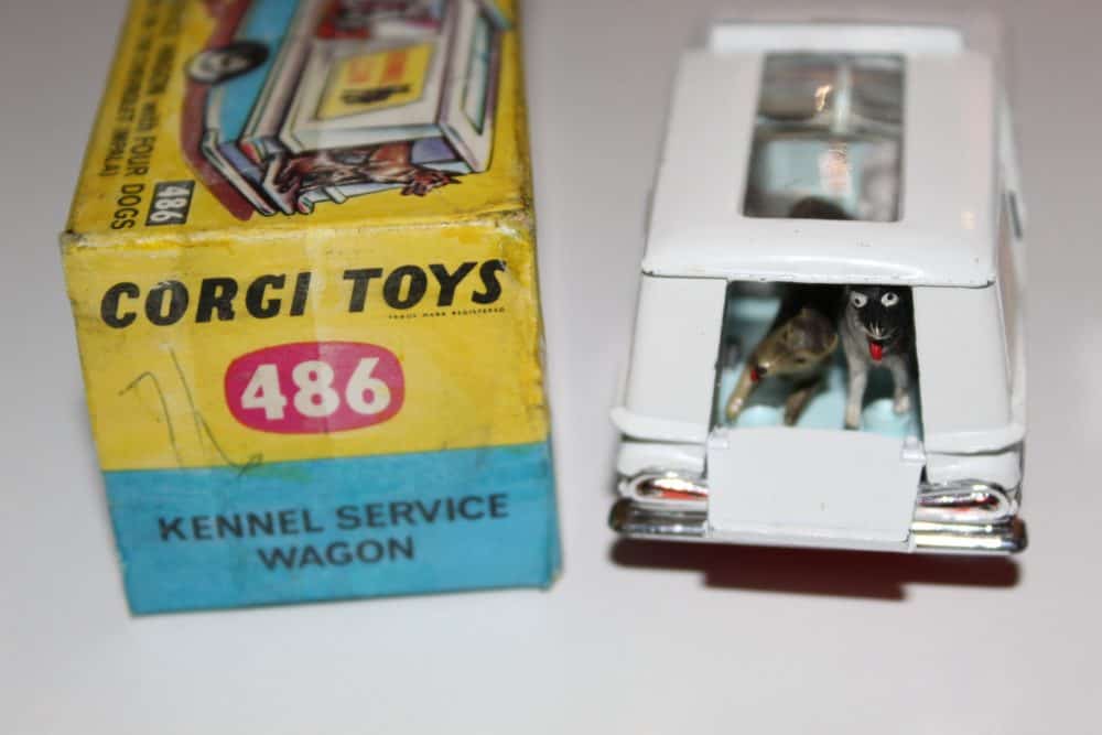 Vintage Corgi Toys 486 Kennel Service Wagon with dogs in the vehicle.