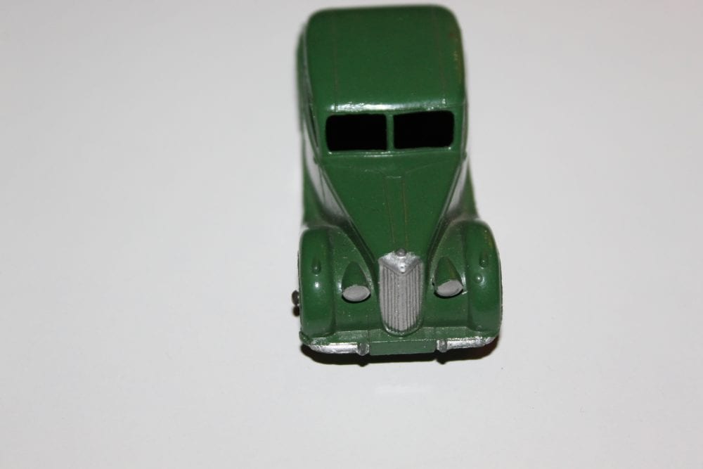 Vintage green Dinky Toys Riley Saloon diecast model car for collectors.