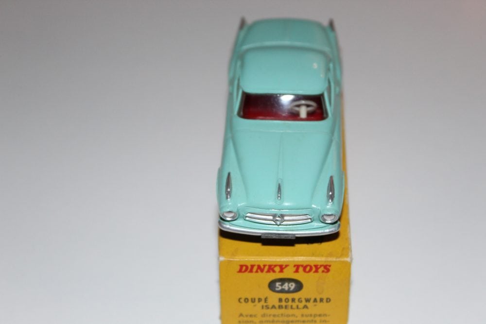 Dinky Toys 549 Borgward Isabella Coupe diecast model on display, vintage toy car from the French Din.