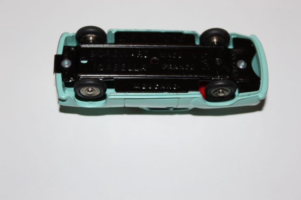 Vintage Dinky Toys Borgward Isabella Coupe diecast model, underside view.