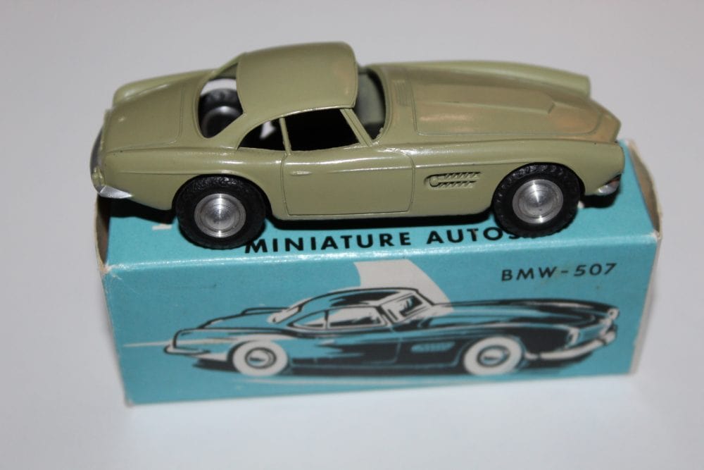 Diecast Marklin BMW-507 toy car in sage green, detailed miniature model for collectors.