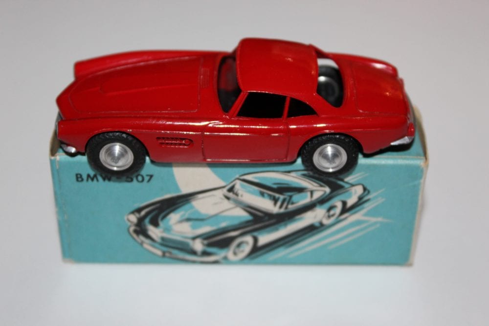 Vintage Marklin 8022 diecast model of Sage Green BMW-507 sports car.