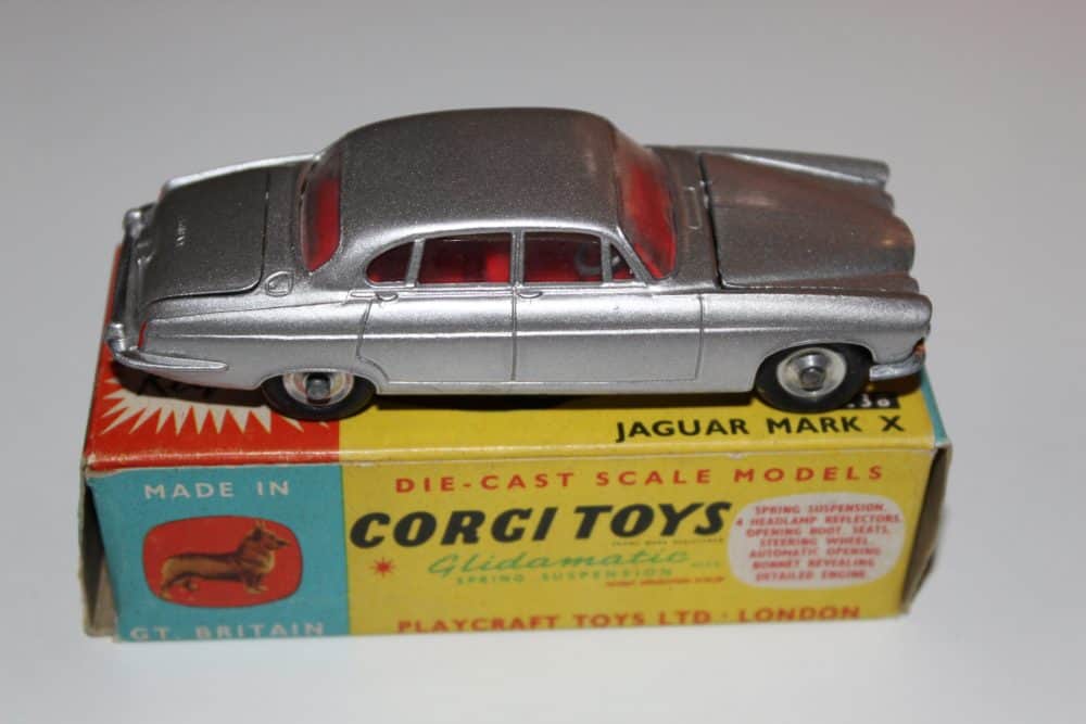 Vintage Corgi Toys 238 Jaguar Mark X die-cast model on original box, UK made.