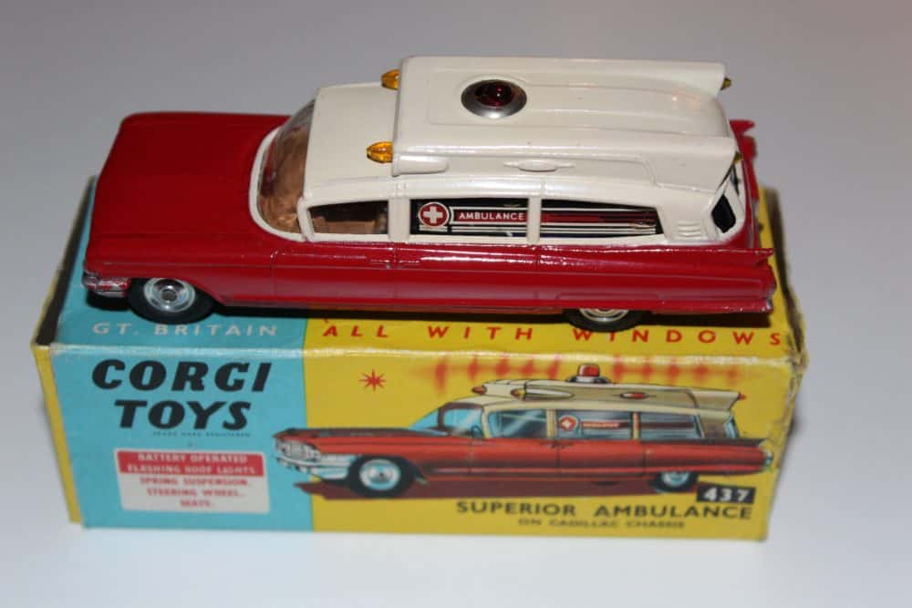 Vintage Dinky Toys Renault Dauphine ambulance model with original box.