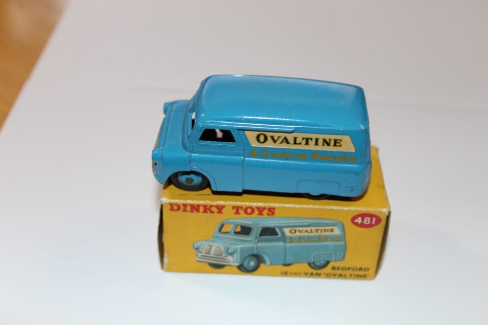Vintage Dinky Toys Bedford Ovaltine delivery van model, collectible diecast toy.