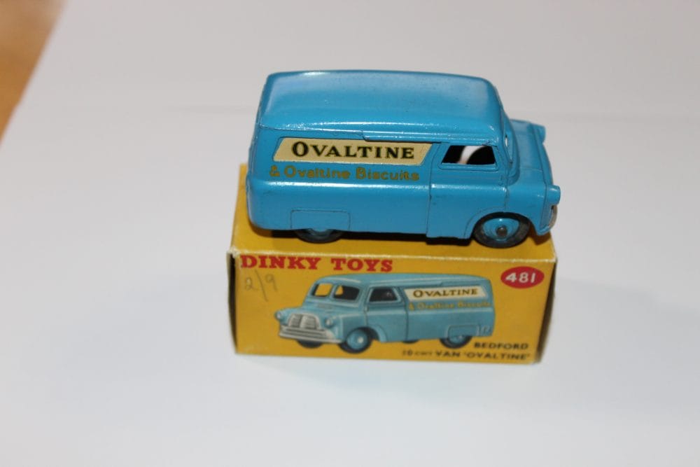 Vintage Dinky Toys Bedford Ovaltine delivery van model, collectible diecast toy.