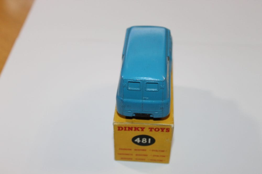 Vintage Dinky Toys Bedford Ovaltine delivery van, blue model with yellow packaging.