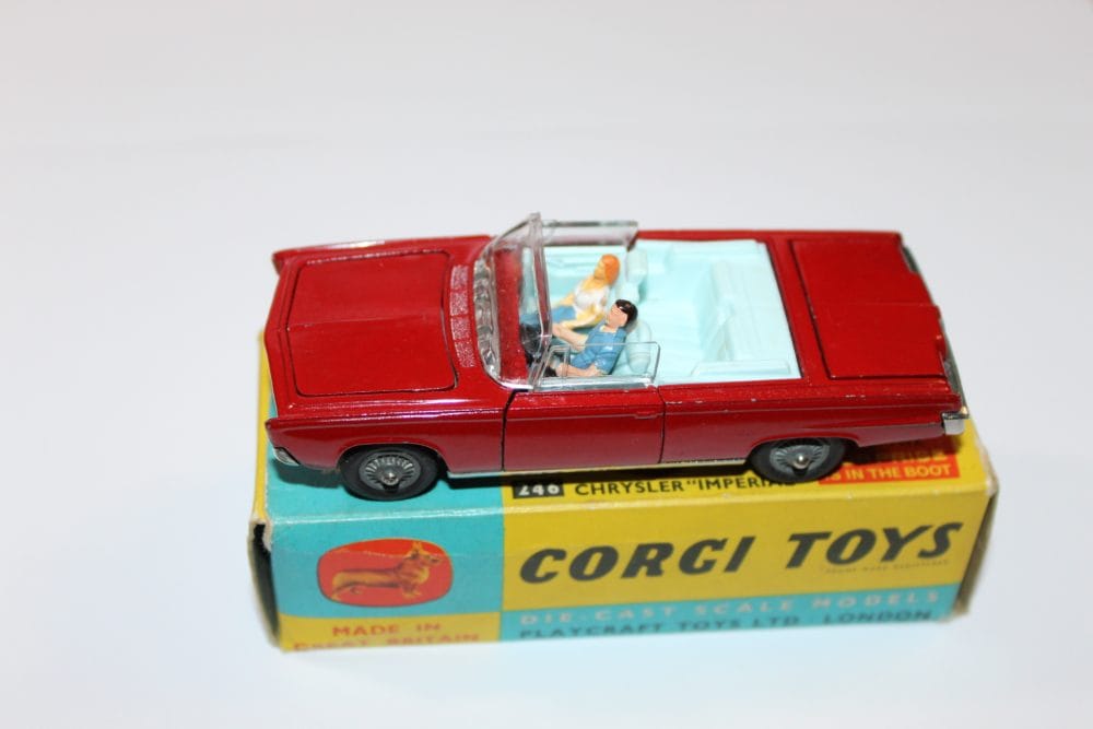 Vintage Dinky Toys Bedford Ovaltine Van model with driver, red and blue color scheme.