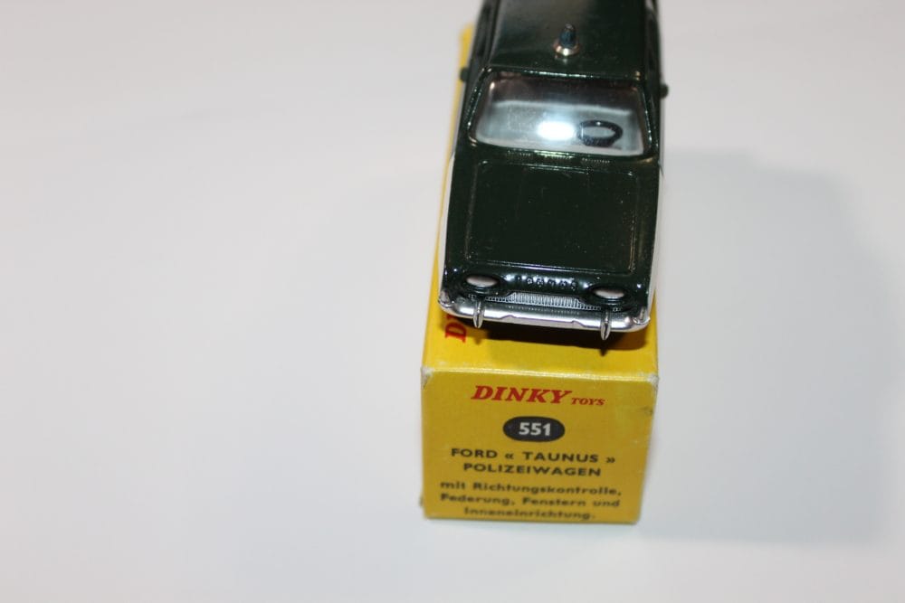 Vintage Dinky Toys 551 German Export Ford Taunus Police Car on box.