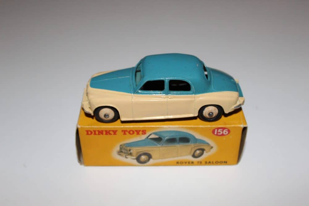 Vintage Dinky Toys Rover 75 model car in original box, collectible diecast toy.