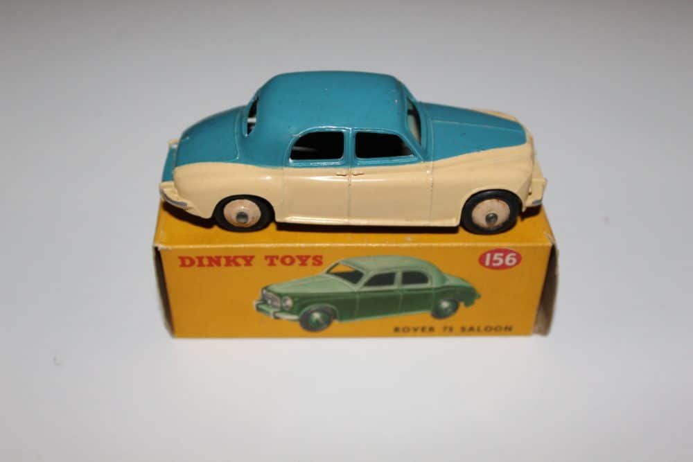Vintage Dinky Toys Rover 75 diecast model car on original box.