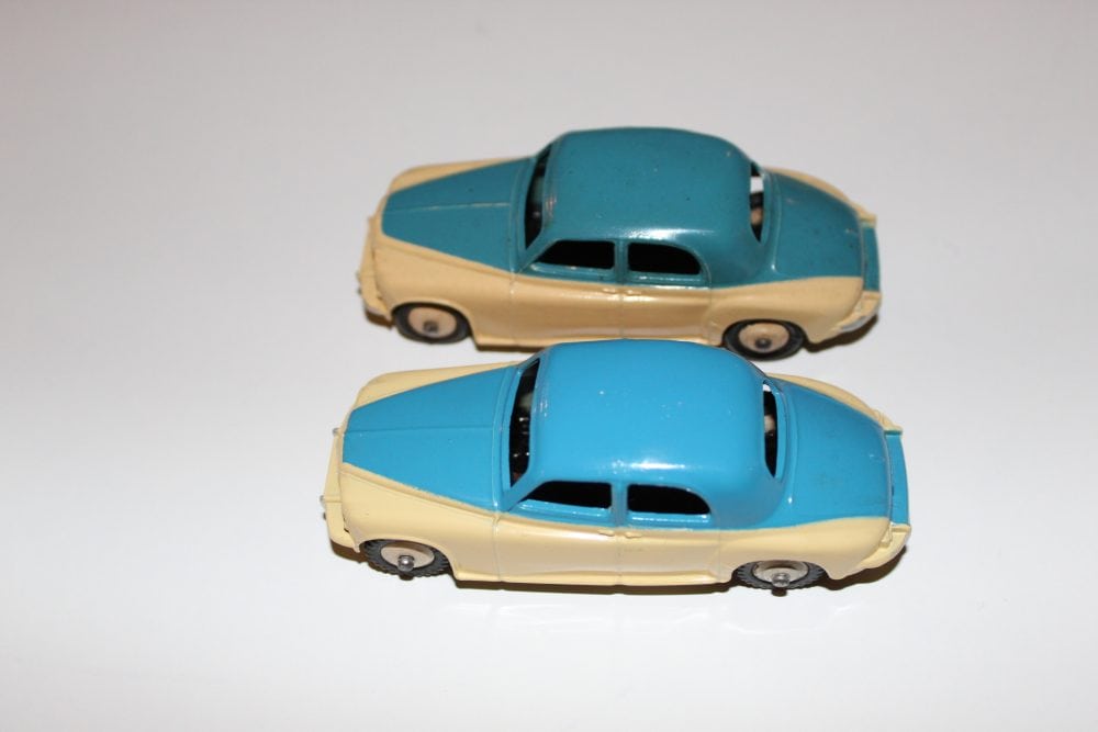 Vintage Dinky Toys Rover 75 diecast model car, blue and cream, collectible toy.
