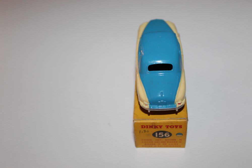Vintage Dinky Toys 156 Rover 75 diecast model car on display.