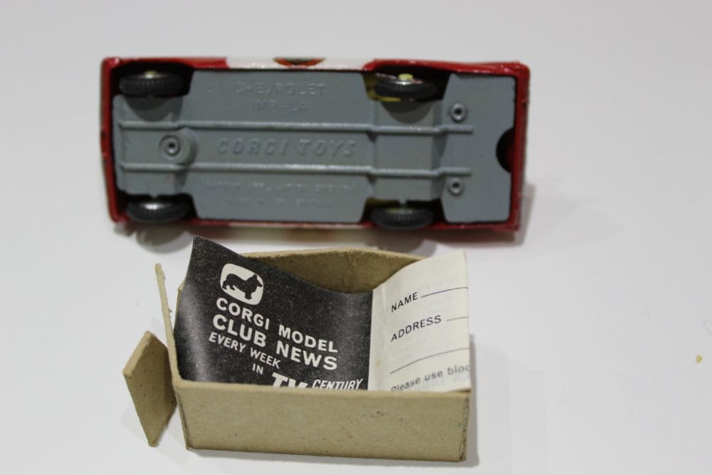 Vintage Corgi Toys 439 Chevrolet Fire Chief diecast model, detailed fire service vehicle.