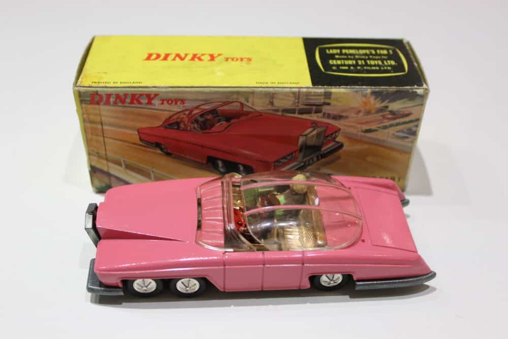 Vintage pink Dinky Toys FAB 1 model car from Lady Penelope, 100% original collectible.