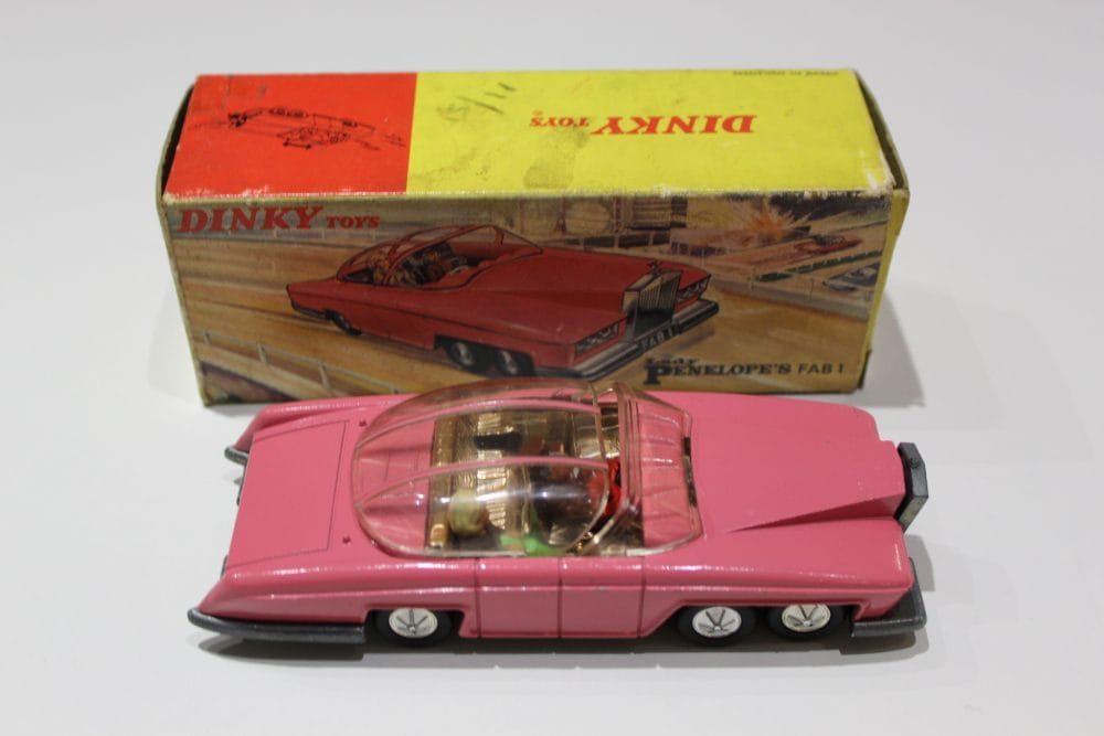 Vintage Dinky Toys Lady Penelope's FAB 1 diecast model in pink with box.