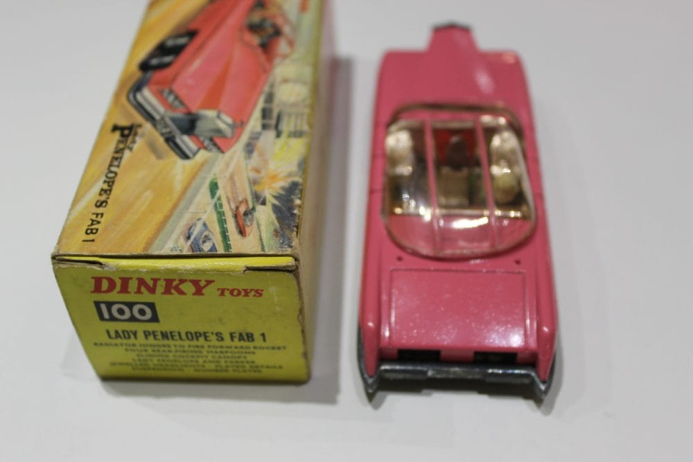 Vintage Dinky Toys Lady Penelope's FAB 1 car with box, 1:43 scale model.