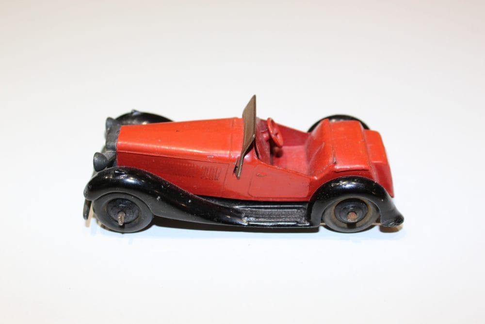 Vintage Dinky Toys 036e Salmson 2 Seater Sports Car model, red with black wheels.