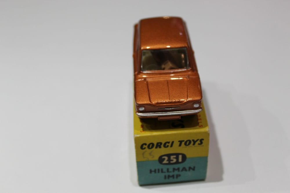 Miniature Corgi Toys 251 Hillman Imp model car on its box.