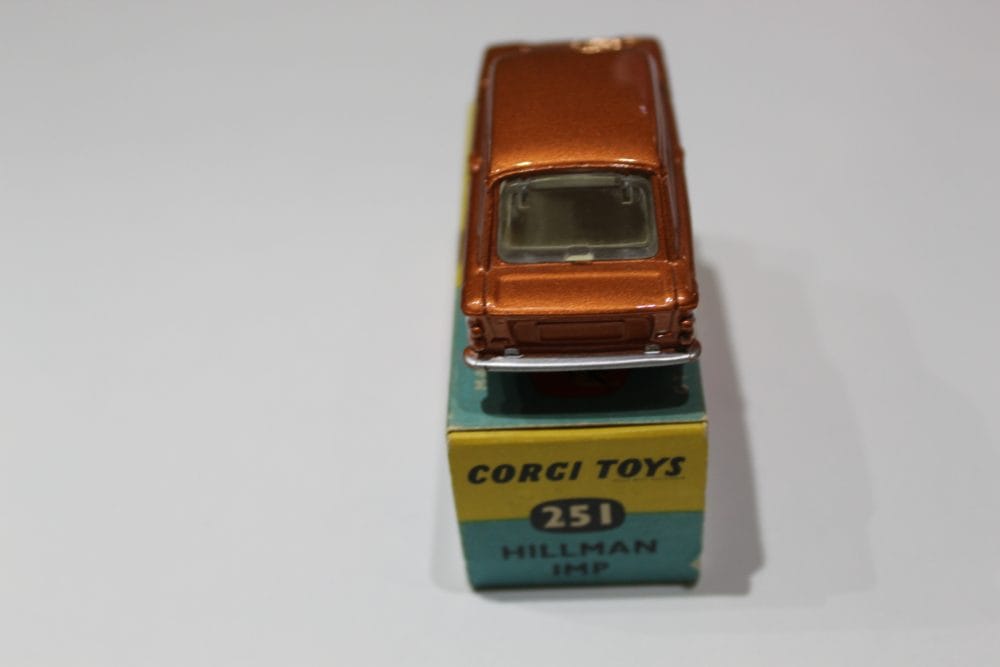 Vintage Corgi Toys 251 Hillman Imp diecast model car in bronze color.