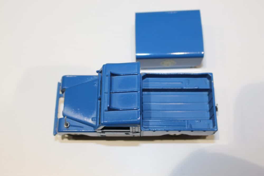 Vintage blue Corgi Toys 416 R.A.C. Land Rover diecast model with open cargo bed.