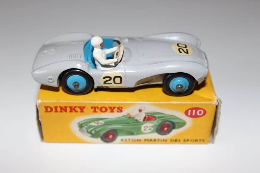 Vintage Dinky Toys 110 Aston Martin DB3 Sports diecast model car for collectors.