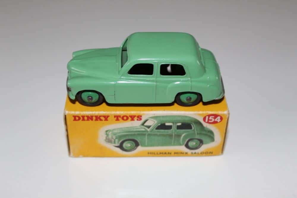 Vintage Dinky Toys 154 Hillman Minx model car on original box.