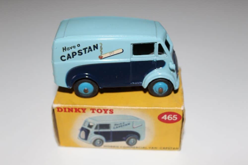 Vintage Dinky Toys 465 Morris Capstan Van model, collectible diecast vehicle for display.