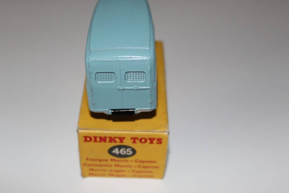 Dinky Toys 465 Morris Capstan Van toy model on yellow box, vintage diecast vehicle.