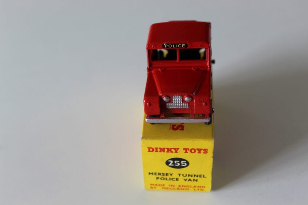 Vintage Dinky Toys 255 Mersey Tunnel Police Van model on its original box.