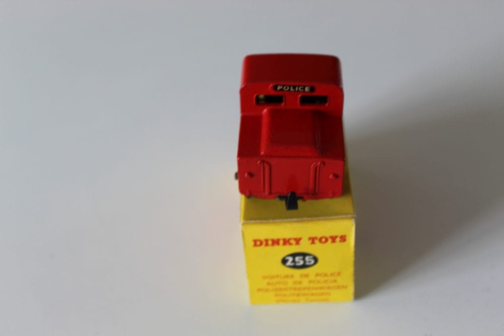 Detailed model of Dinky Toys 255 Mersey Tunnel Police Van in red and yellow.