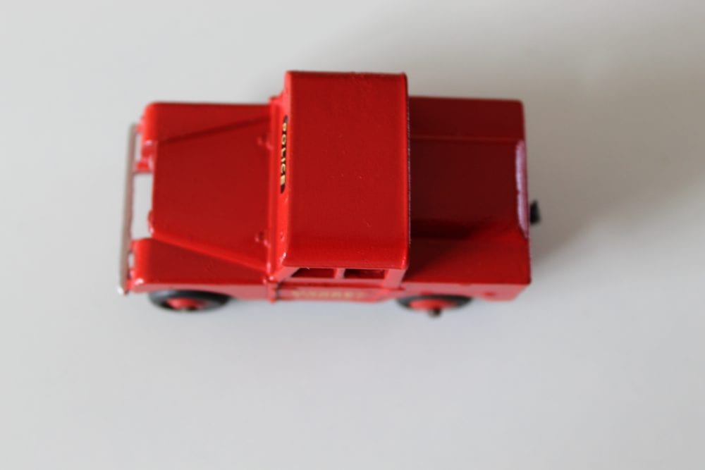 Red Dinky Toys police van model from the Mersey Tunnel series, detailed miniature vehicle.
