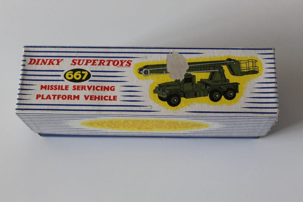Dinky Toys 667 missile servicing platform vehicle with yellow and black details.
