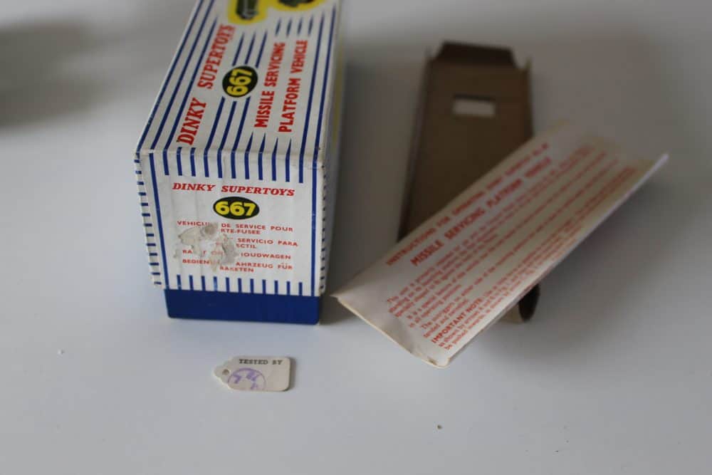 Dinky Toys 667 missile servicing platform vehicle with box and instructions.