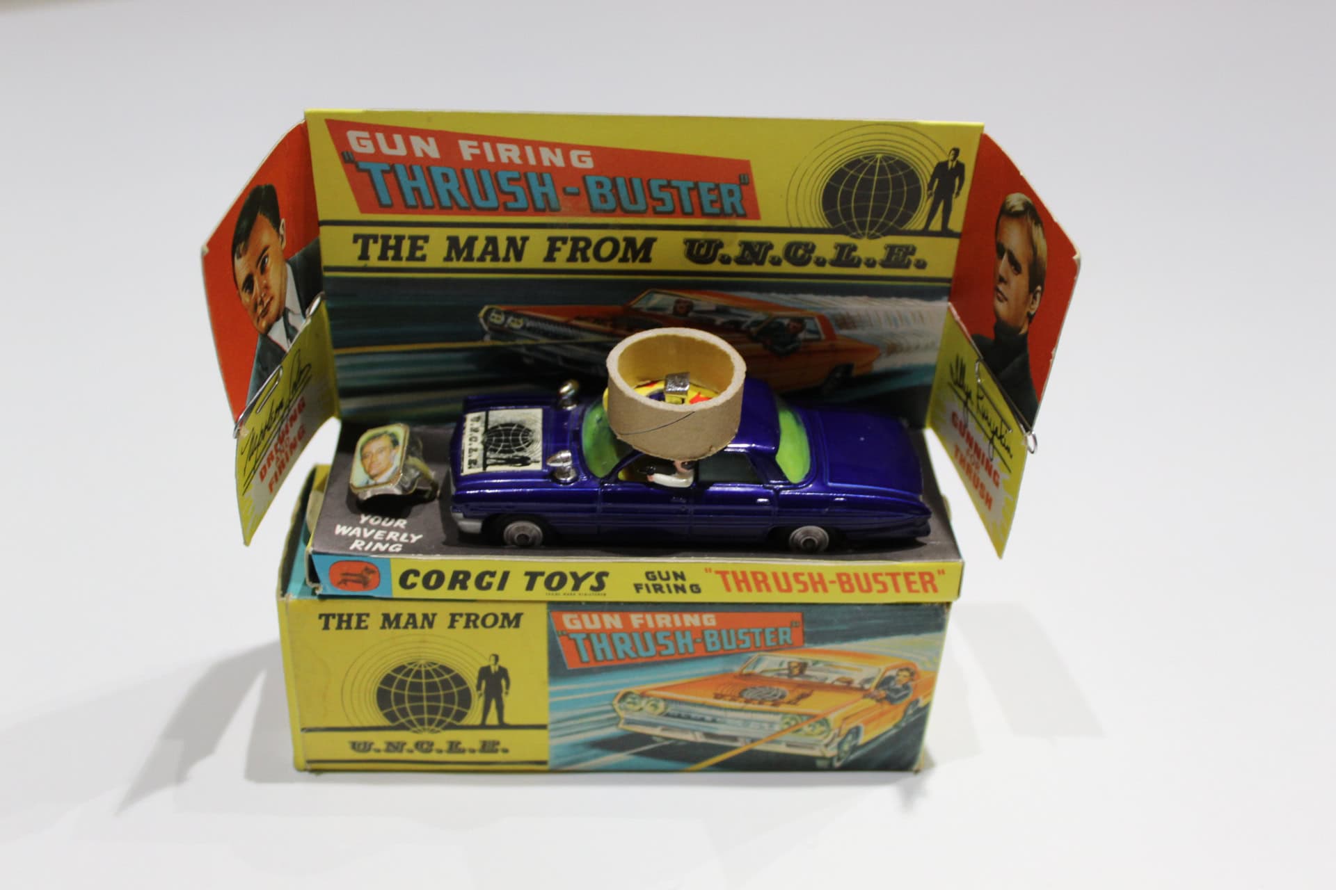 Vintage Corgi Toys 497 The Man From Uncle Thrushbuster diecast car with accessories.