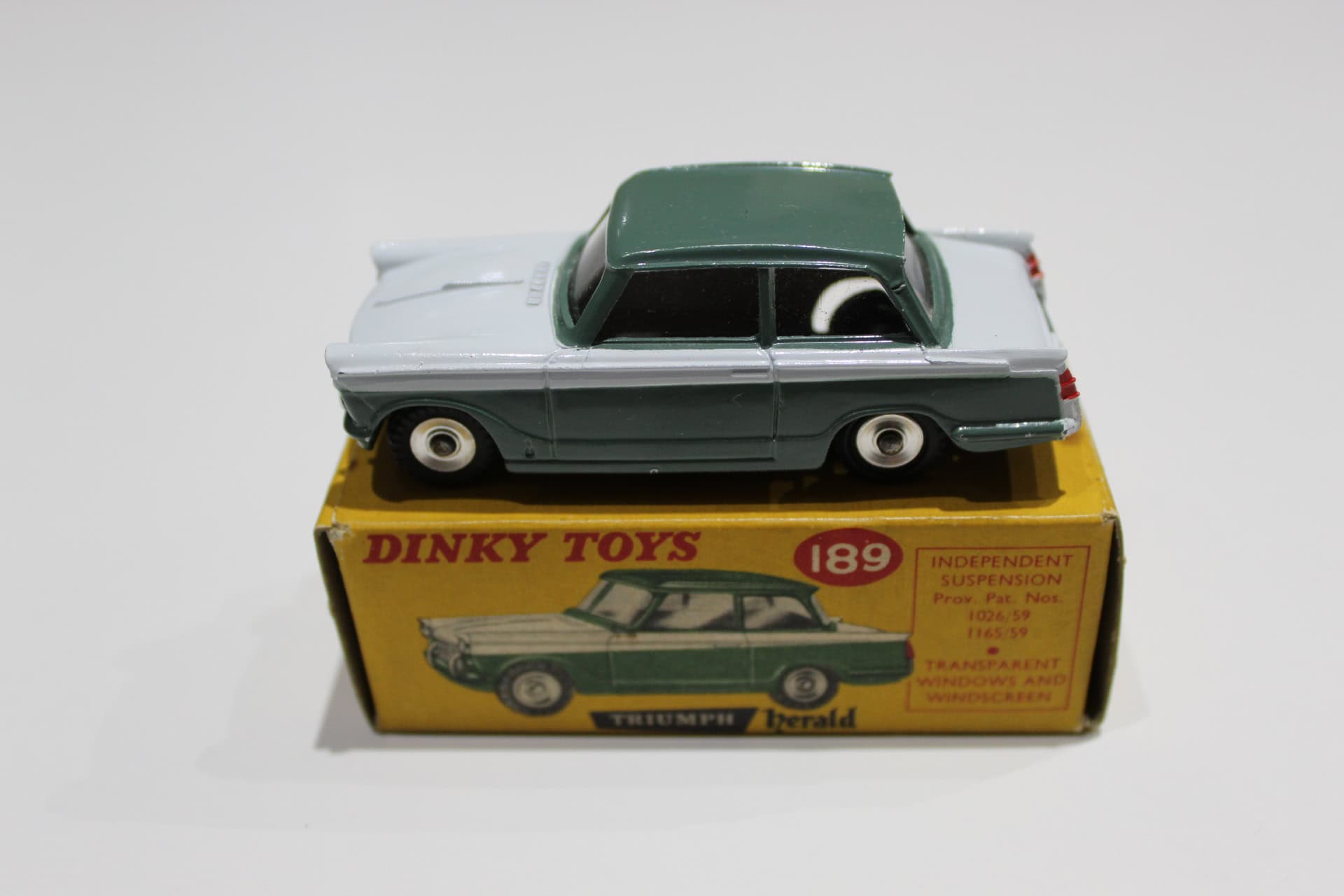 Vintage Dinky Toys 189 Triumph Herald promotional model on box.