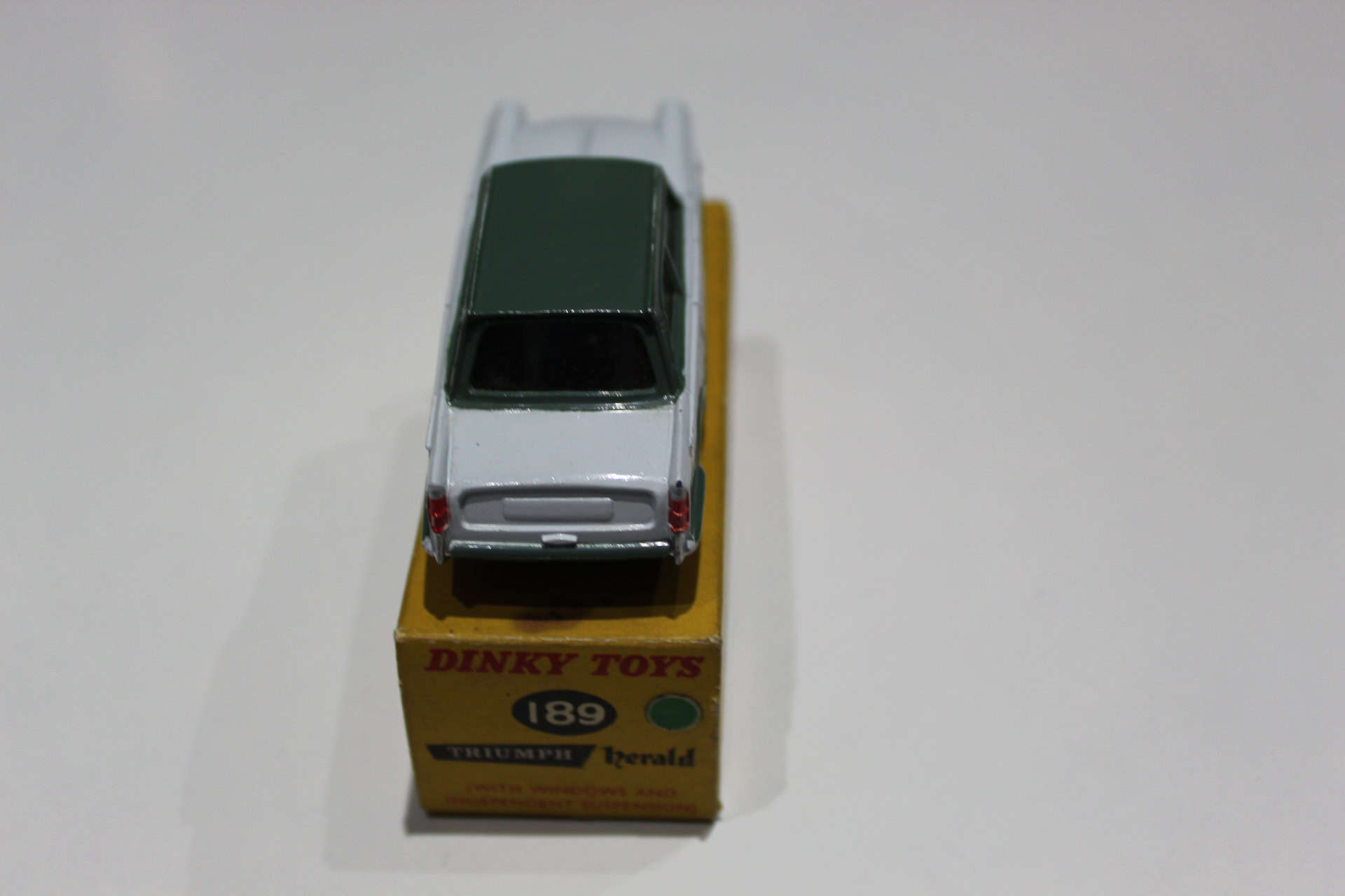 Dinky Toys 189 Triumph Herald promotional diecast model on box.