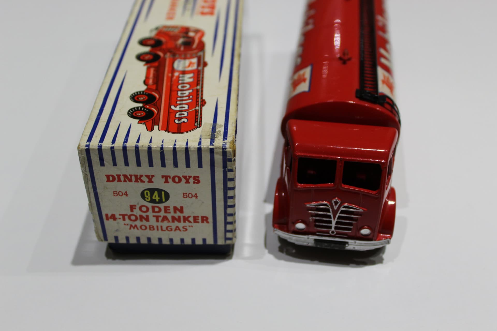 Vintage Dinky Toys 504 Foden Mobilgas Tanker diecast model, first issue.