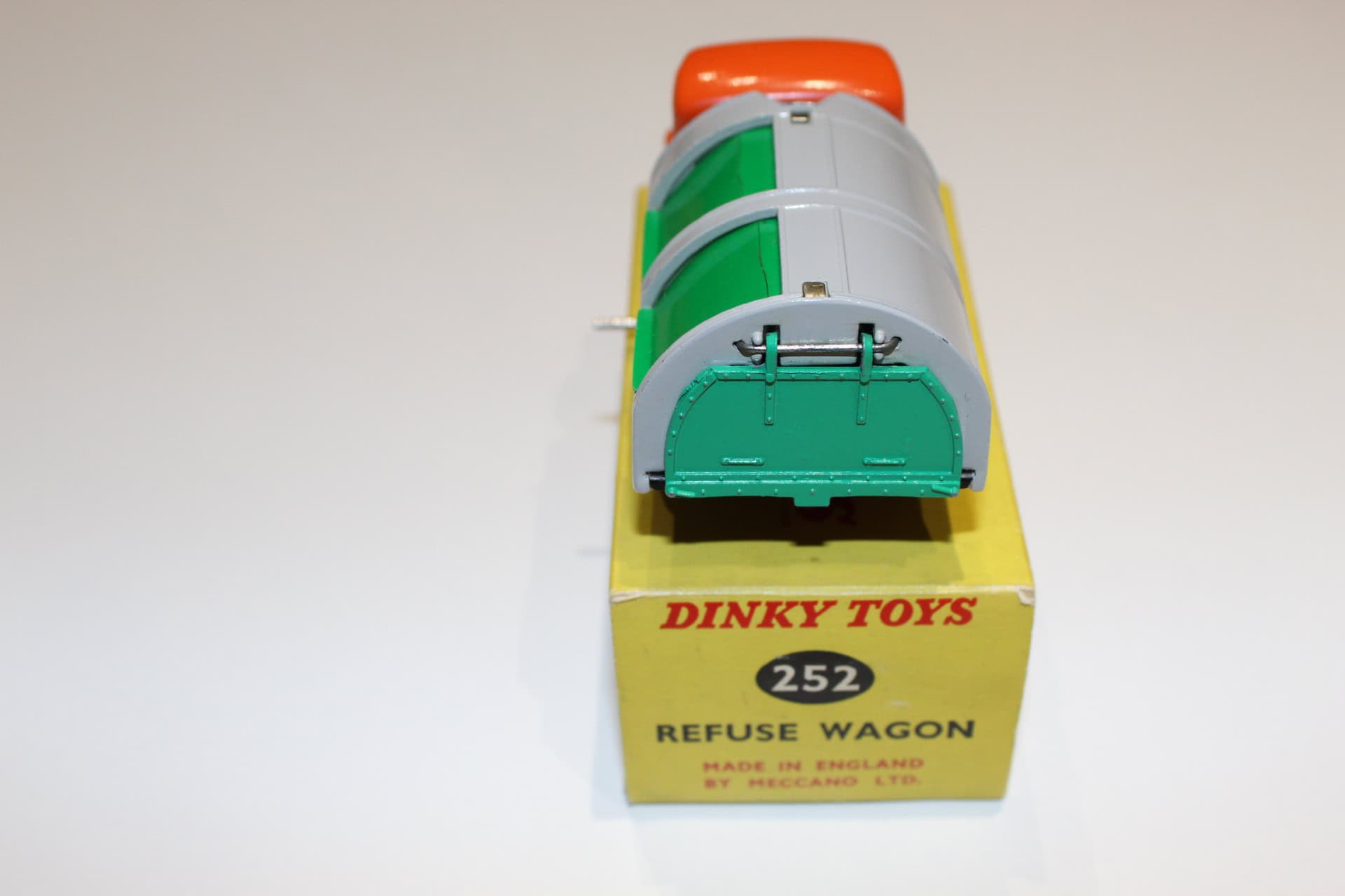 Vintage Dinky Toys refuse wagon model for collectors.