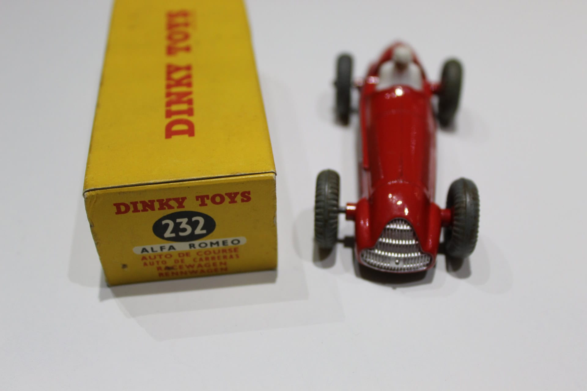 Vintage Dinky Toys 232 Alfa Romeo diecast model car with box.