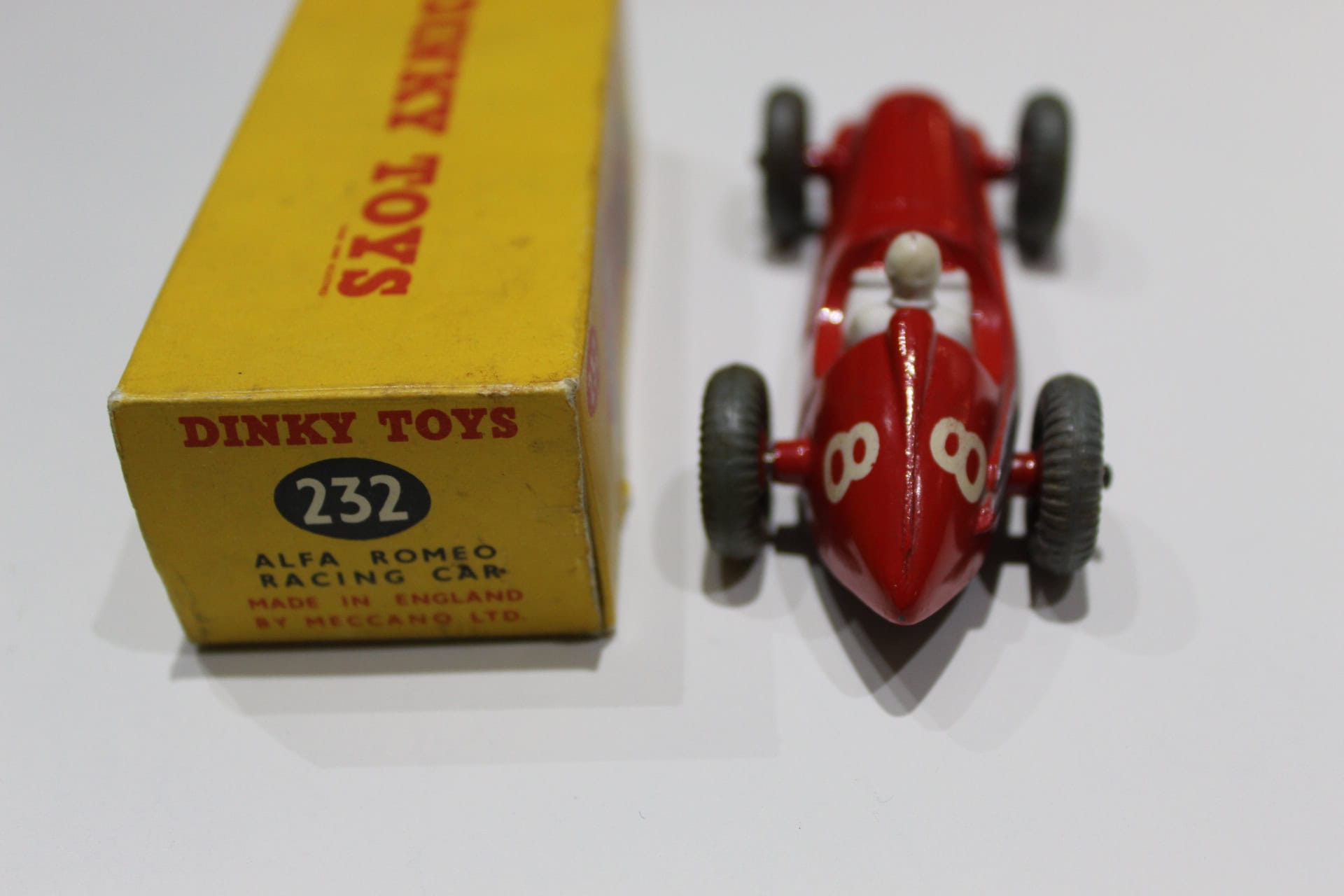 Vintage Dinky Toys 232 Alfa Romeo racing car with box.