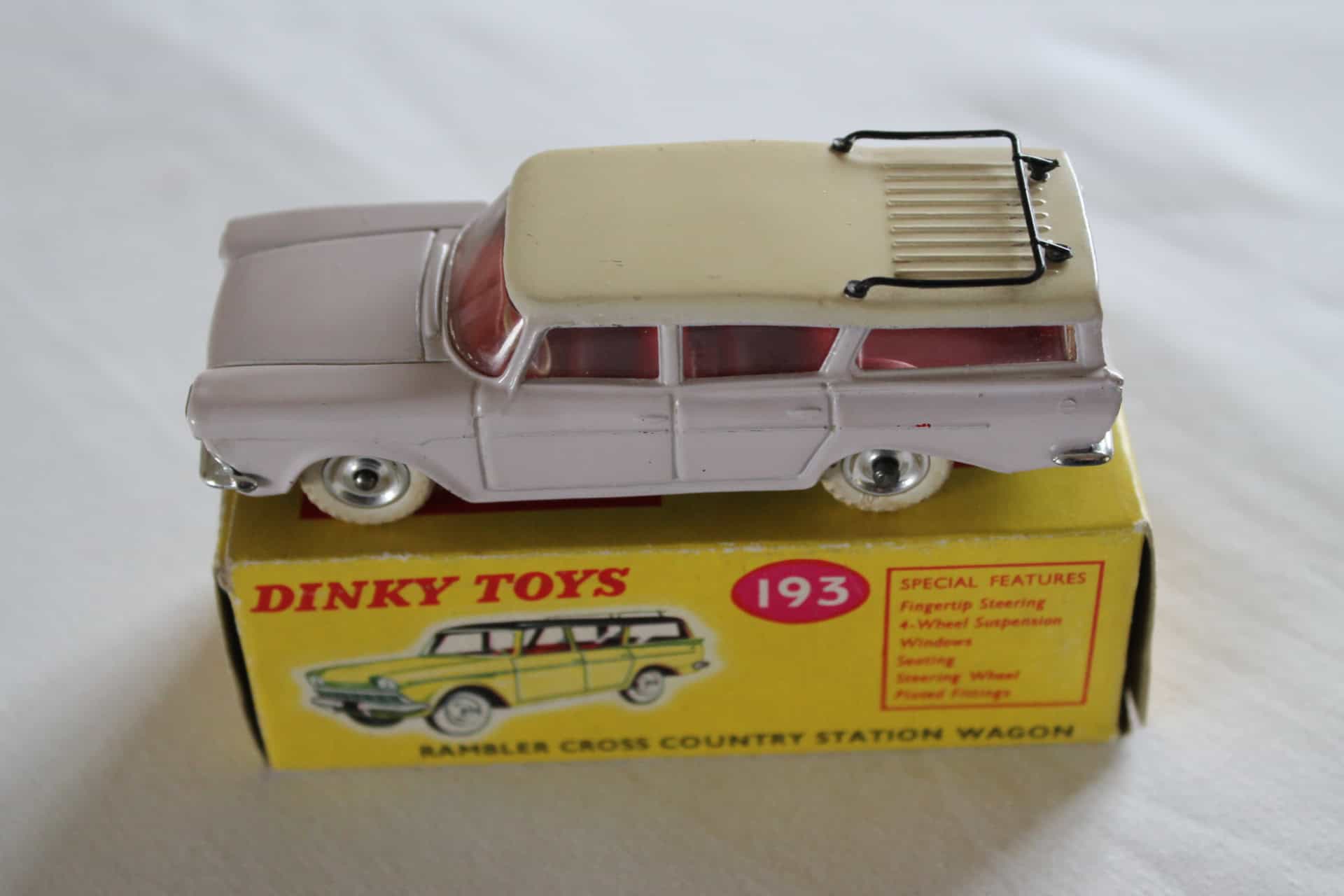 Detailed model of Dinky Toys 193 South African Rambler Cross Country Station Wagon with roof rack.