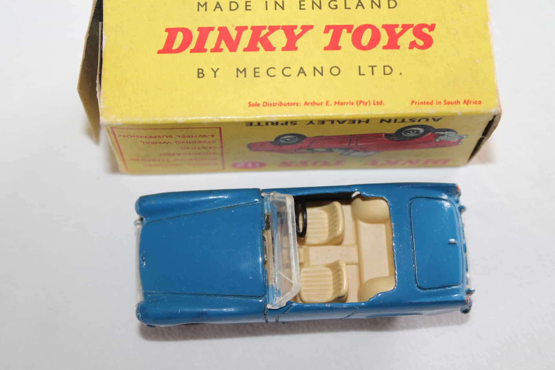 Dinky Toys 112 Austin Healey sports car, rare South African issue, vintage diecast model.