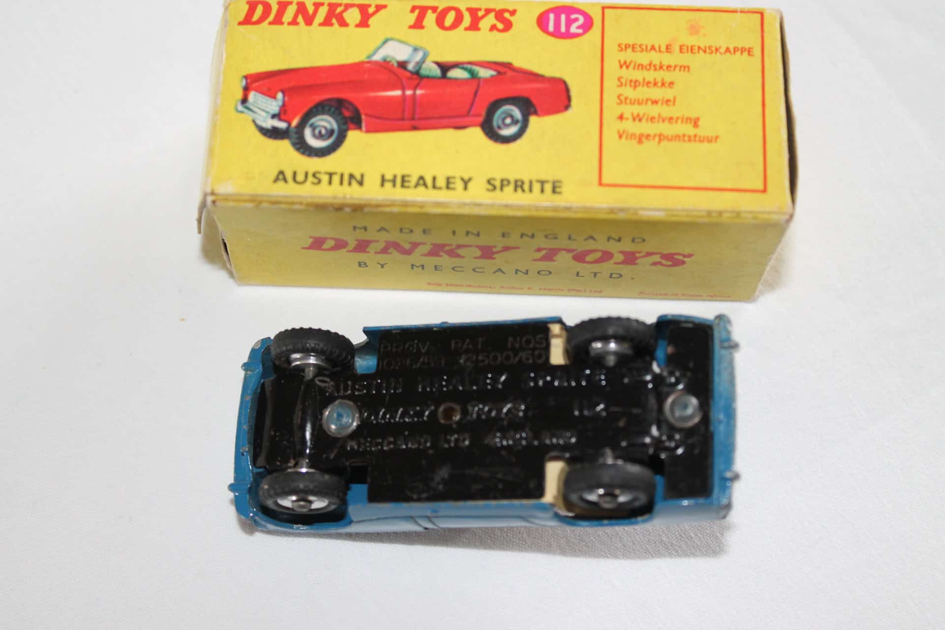 Vintage Dinky Toys 112 Austin Healey Sprite model car, rare South African issue.