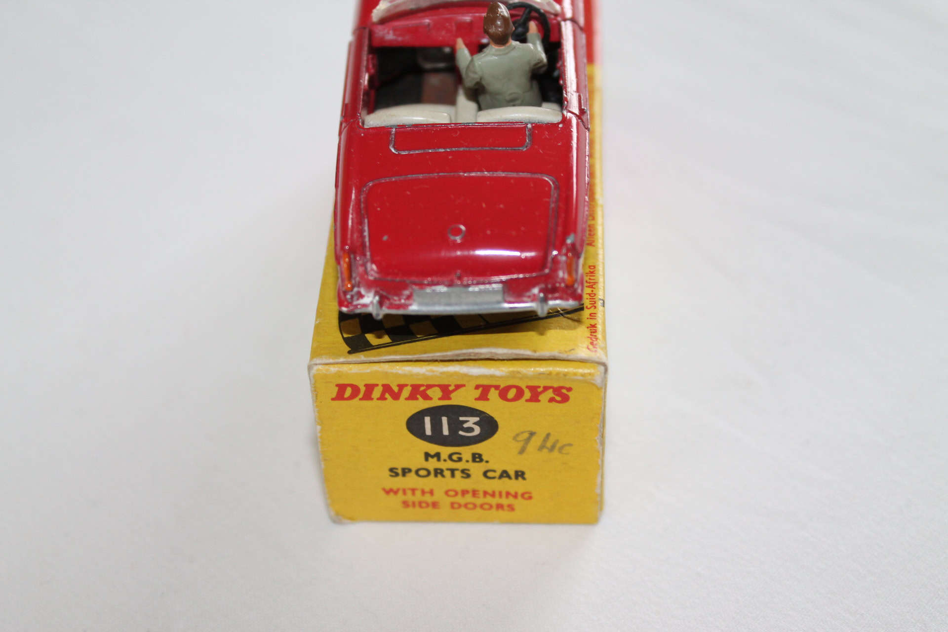 Dinky Toys 113 M.G.B. Sports Car rare South African issue with detailed miniature model and packagin.
