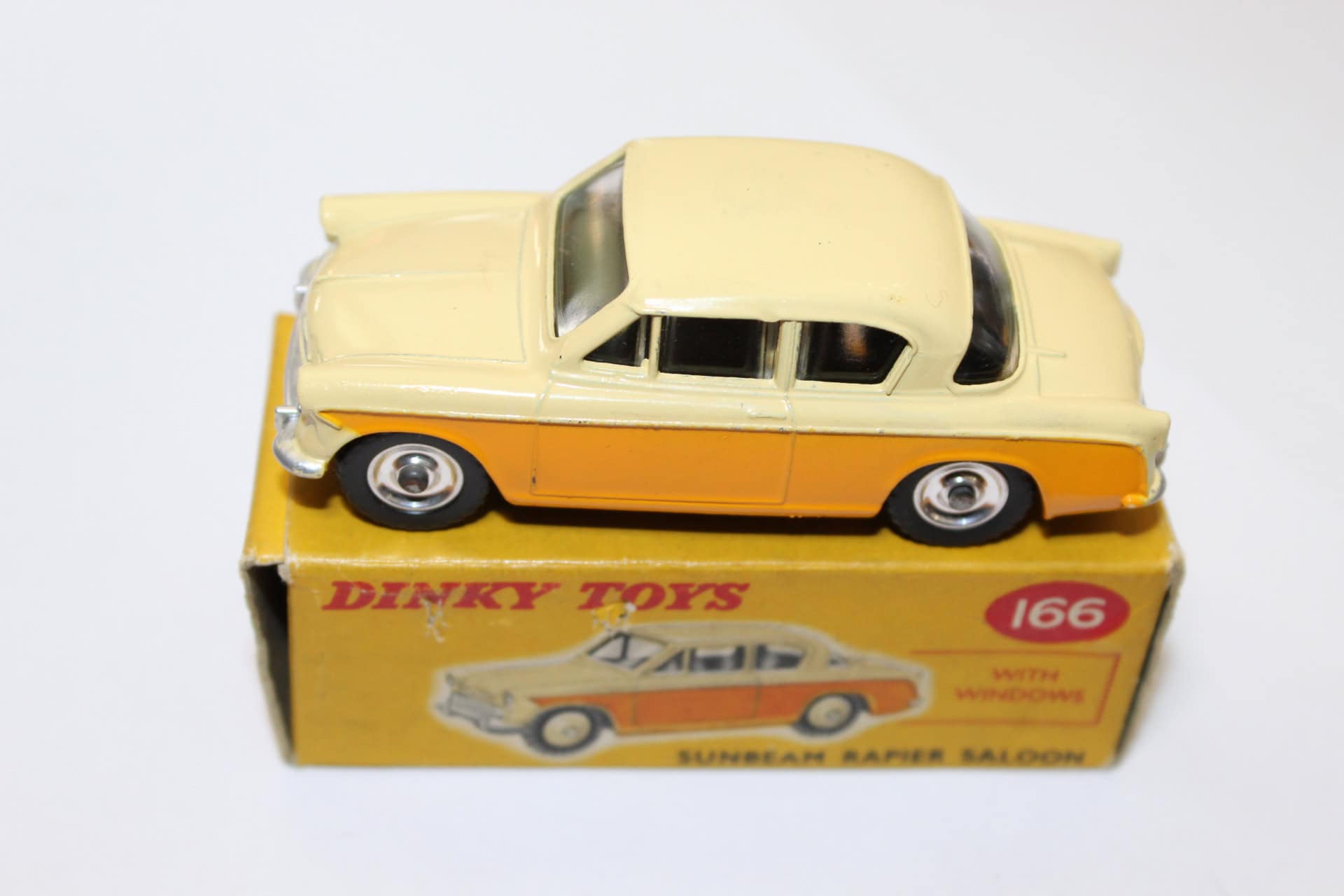 Vintage Dinky Toys 166 Sunbeam Rapier diecast model car on original box.