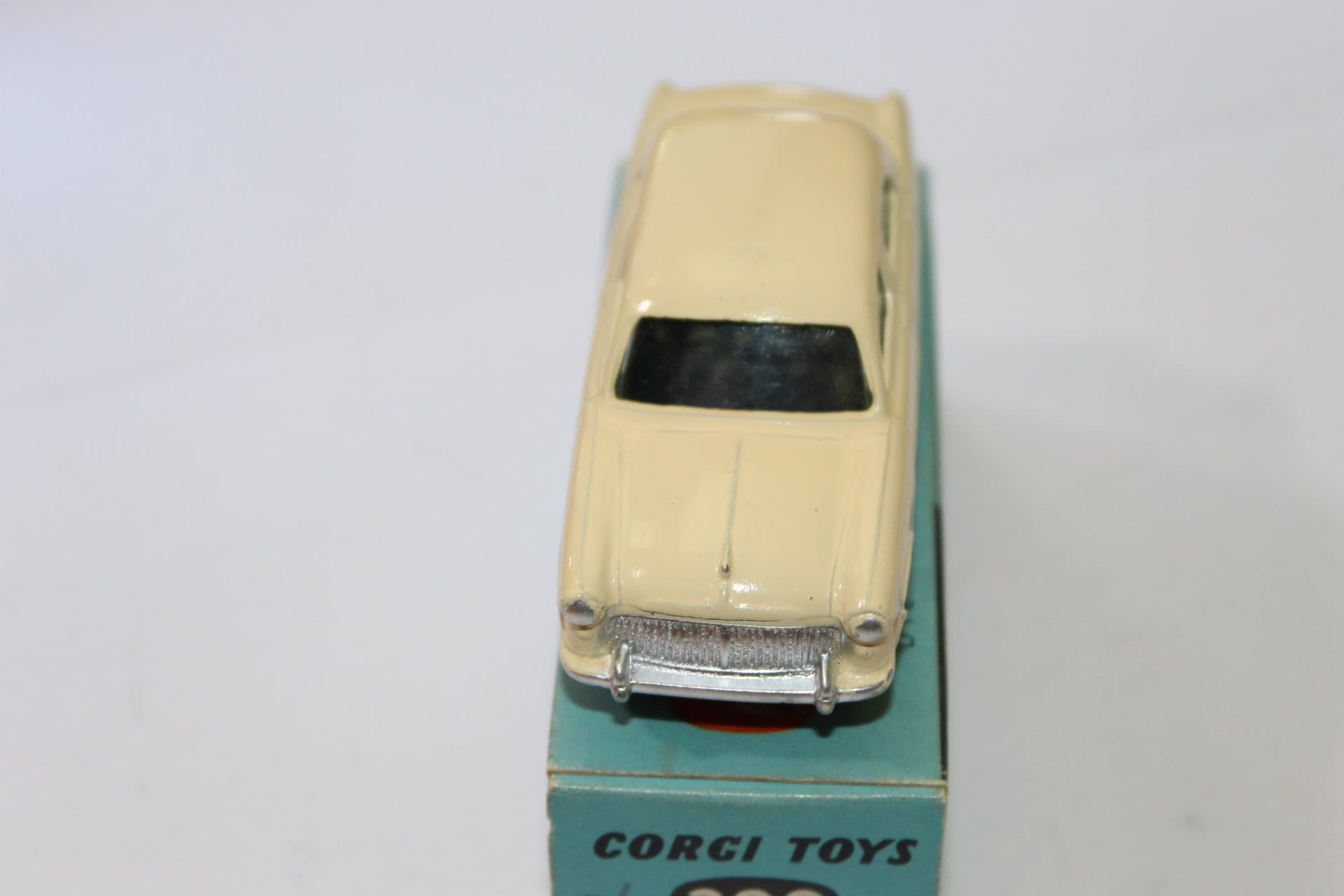 Vintage Corgi Toys 200 Ford Consul Saloon model on display.