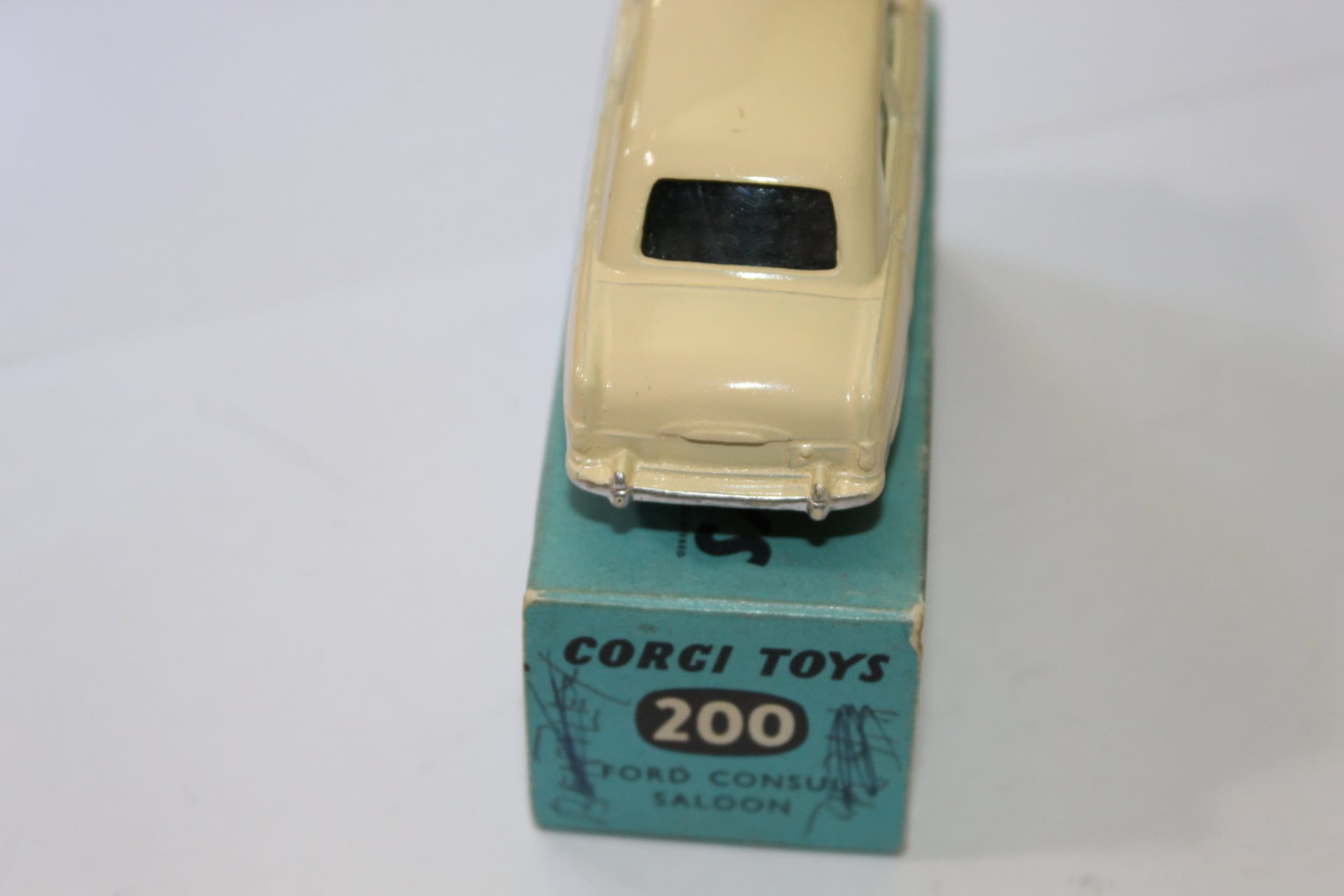 Vintage Corgi Toys 200 Ford Consul Saloon diecast model on original box.