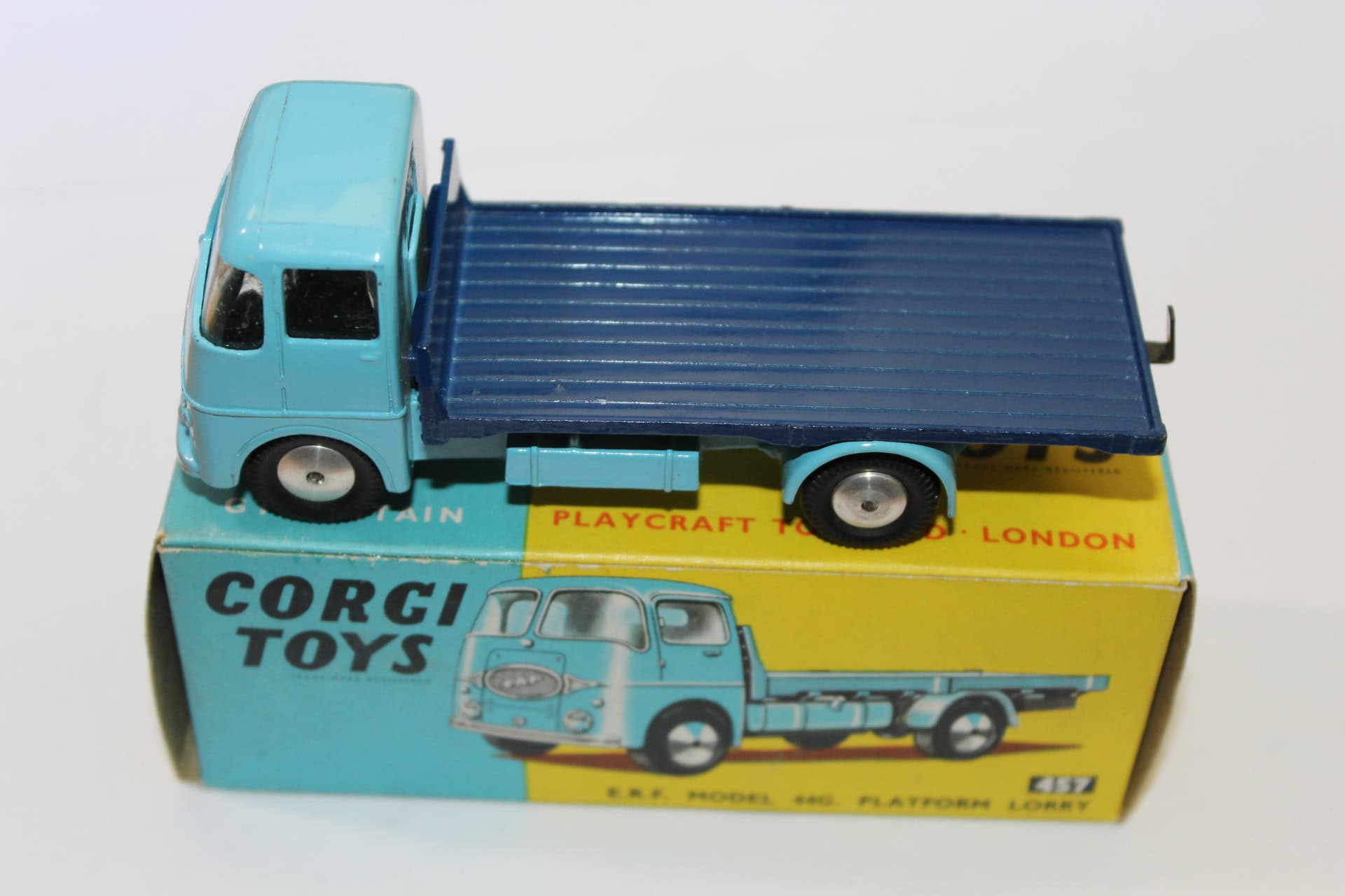 Vintage Corgi Toys 457 E.R.F. platform lorry model on original box.